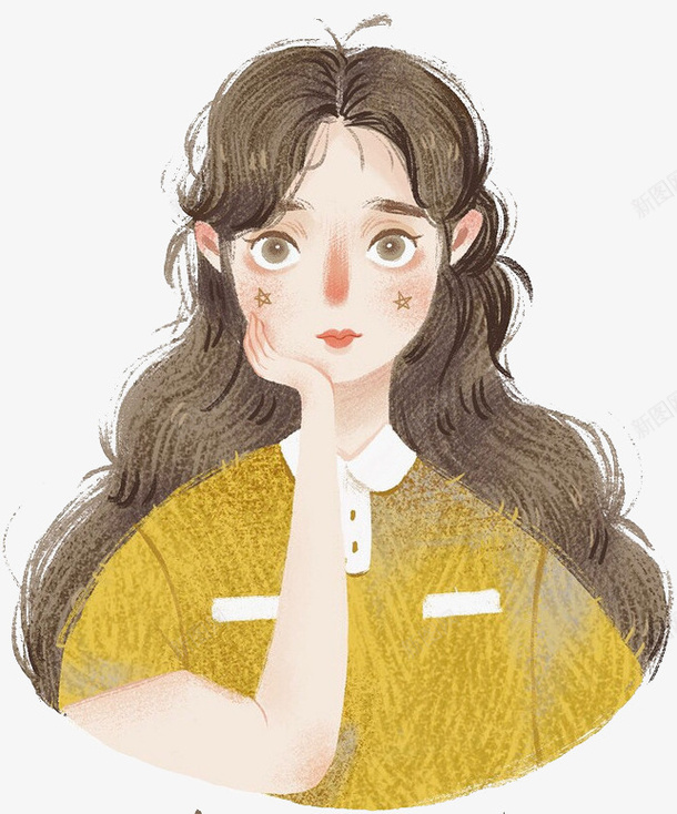 手绘小清新女孩插画png免抠素材_88icon https://88icon.com 可爱 女孩 小清新 手绘 手绘女孩 插画 装饰图案