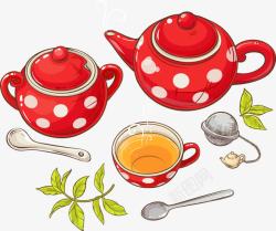 红色茶壶茶水素材