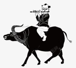 中国牧童吹笛图素材