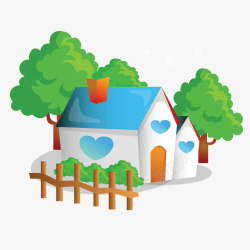 篱笆绿树房屋素材