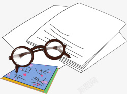 教师节稿纸眼镜插画素材