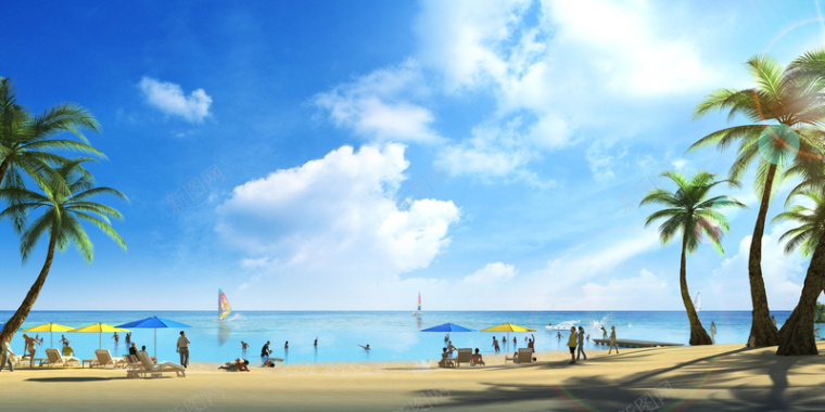 阳光沙滩旅游海报背景背景