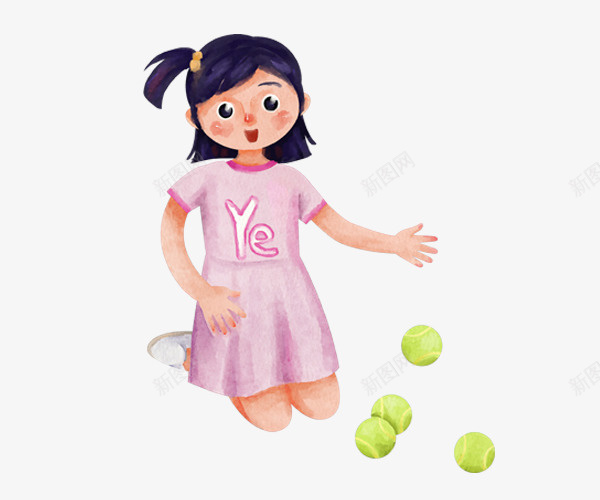 水彩手绘捡网球的女孩png免抠素材_88icon https://88icon.com 手绘 手绘女孩 捡球的女孩 水彩手绘捡网球的女孩