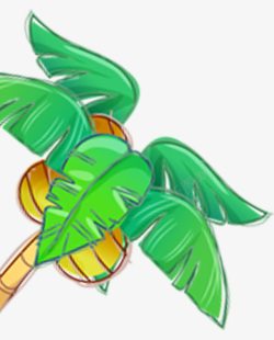 卡通绿色手绘椰子树装饰图案素材