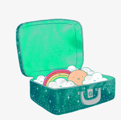 绿色卡通行李箱装饰图案素材