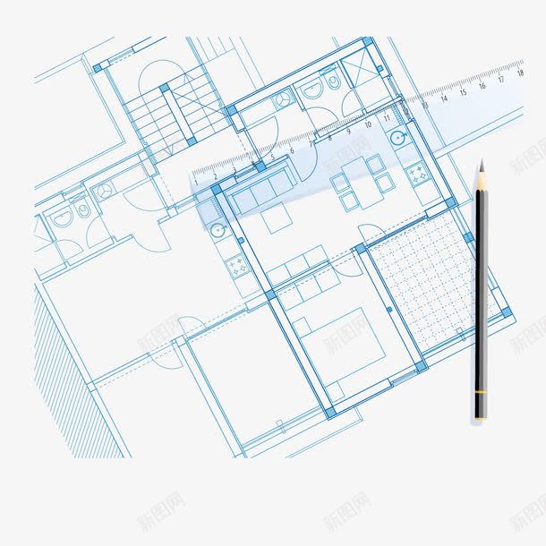 手绘平面楼层图矢量图eps免抠素材_88icon https://88icon.com 尺子 平面图 楼层图 铅笔 矢量图