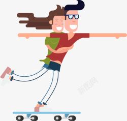滑板运动员夫妇矢量图素材