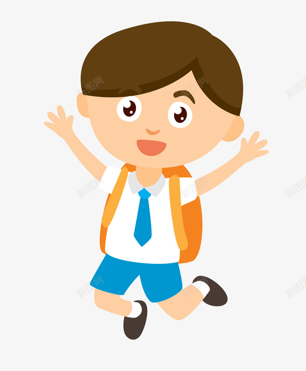 卡通手绘高兴的背书包的男孩png免抠素材_88icon https://88icon.com 卡通人物 卡通男孩 手绘儿童 欢呼的男孩 背书包的男孩 高兴的男孩