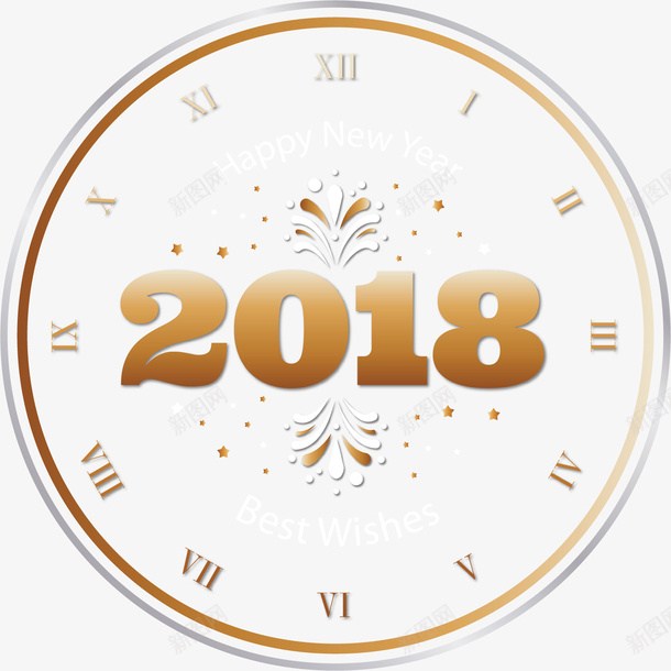 2018金色钟表矢量图ai免抠素材_88icon https://88icon.com 2018 卡通 商务 彩色 手绘 简约 金色 钟表 矢量图