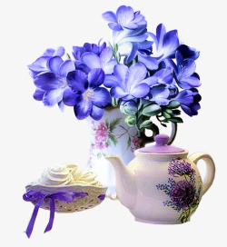 蓝色花朵花瓶水壶素材