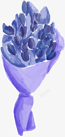 蓝色水彩手绘花束矢量图素材