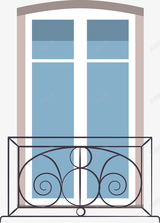 阳台落地窗矢量图ai免抠素材_88icon https://88icon.com 窗户 落地窗 铁护栏 阳台 矢量图