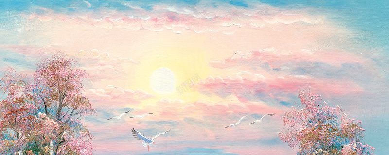 天空海鸥油画淘宝网站背景图背景