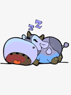 睡觉牛睡觉的彩色卡通动物高清图片