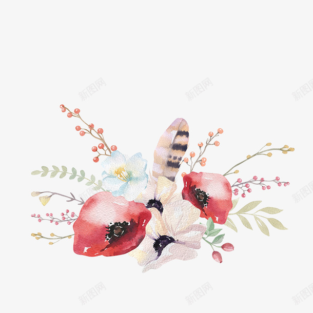 手绘花卉png免抠素材_88icon https://88icon.com 小清新 彩色花卉 手绘花卉 水彩画 羽毛