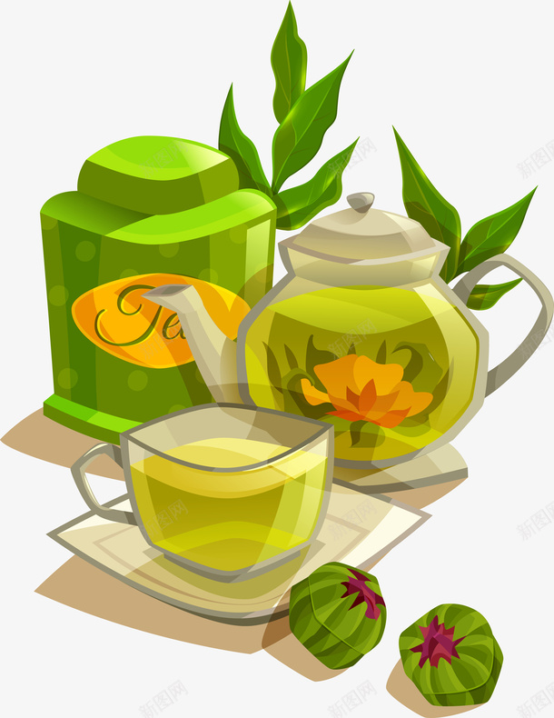 茶具png免抠素材_88icon https://88icon.com 绿茶 花茶 茶壶