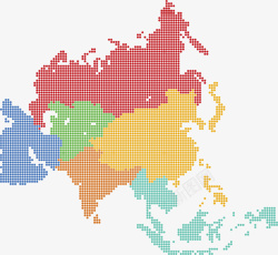 彩色波点亚洲地图矢量图素材