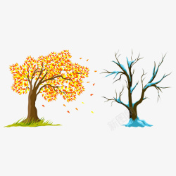 手绘秋天和冬天的树素材