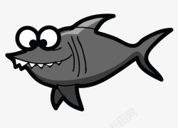 灰色鲨鱼手绘大眼睛鲨鱼超萌卡通素材