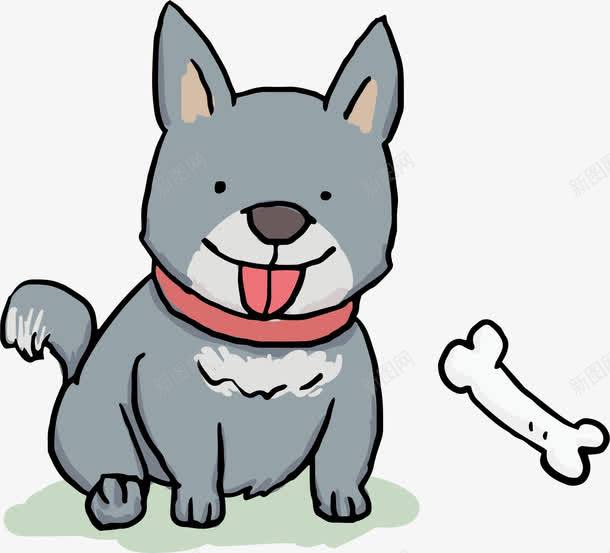 蓝色狗狗png免抠素材_88icon https://88icon.com 吐舌头 手绘 狗骨头 红色项圈 蓝色狗狗