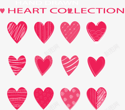 爱心矢量图免费下载12款手绘粉色花纹爱心矢量图图标图标