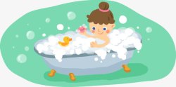 清洁泡泡手绘小女孩洗澡高清图片