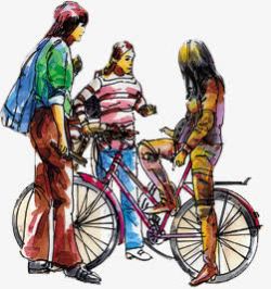 彩色手绘自行车人物素材