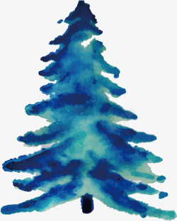 蓝色水彩手绘圣诞树矢量图素材