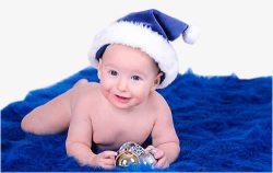 蓝色圣诞帽小孩玩耍素材