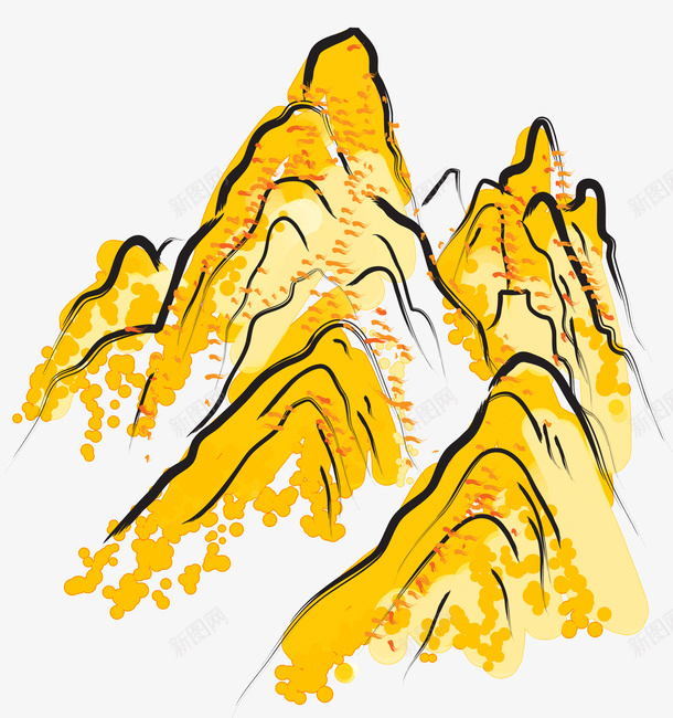 水墨画山psd免抠素材_88icon https://88icon.com 山 水墨画 黄色