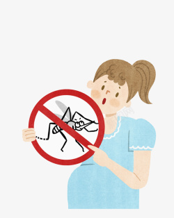 小女孩拿着禁止蚊子的标志素材