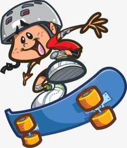 卡通人物骑滑板车图案素材