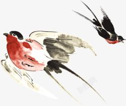手绘燕子中国风水墨画素材