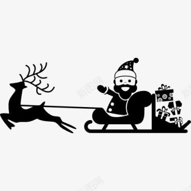 矢量住院老人圣诞老人在他的雪橇的驯鹿图标图标