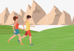 山地跑步的男女矢量图素材