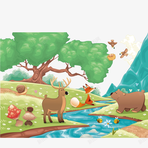 可爱的小动物矢量图ai免抠素材_88icon https://88icon.com Q版场景 动物 可爱 风景 矢量图