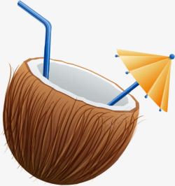 卡通植物椰子伞吸管素材