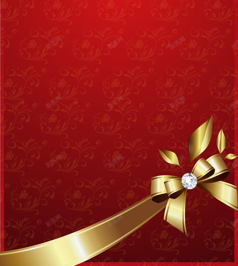 金色丝带蝴蝶结红色花纹背景矢量图ai设计背景_88icon https://88icon.com 丝带 海报 素材 红色 背景 花纹 蝴蝶结 金色 矢量图