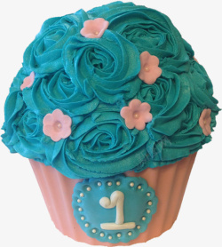 蓝色奶油玫瑰花蛋糕素材