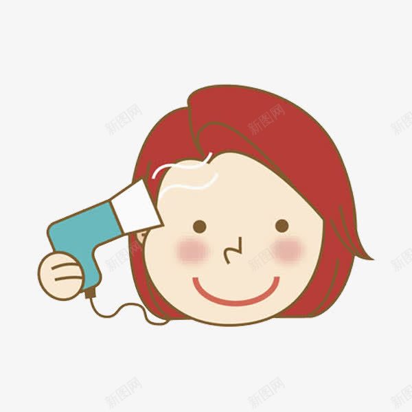 吹头发的女孩png免抠素材_88icon https://88icon.com 卡通 可爱的 吹风机 头像 女孩 插图 红头发