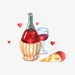 水彩浪漫的红酒和美食矢量图素材