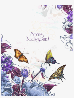 紫色花纹底图紫色花卉蝴蝶矢量图高清图片