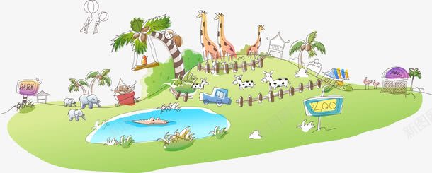 卡通动物园png免抠素材_88icon https://88icon.com 动物园 卡通手绘 城市规划 城市规划图 平面装饰 彩色城市