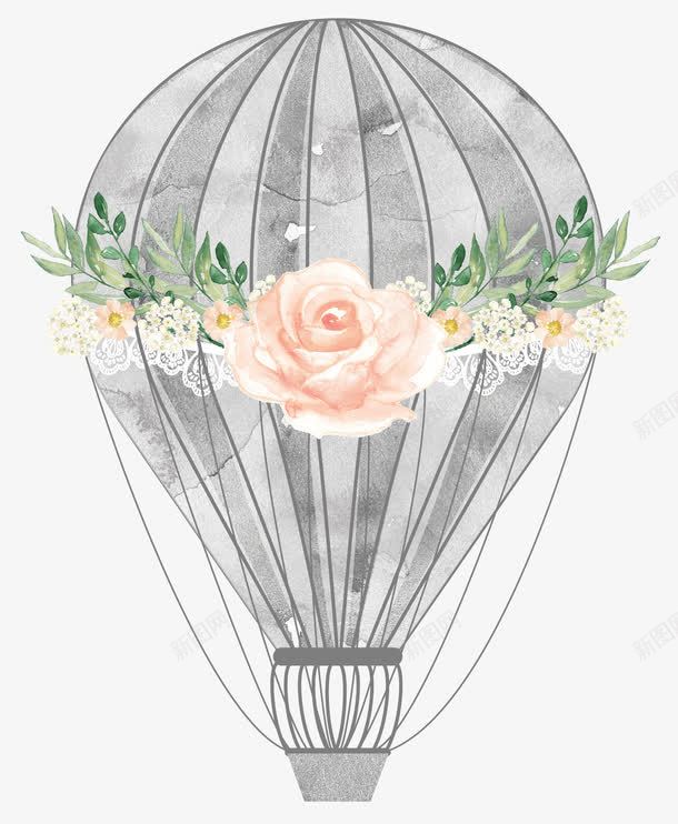 热气球上的花朵png免抠素材_88icon https://88icon.com png图形 png装饰 手绘 热气球 花朵 装饰