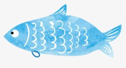 卡通手绘水彩蓝色鱼素材