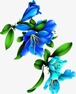 中秋节蓝绿色花朵树叶素材