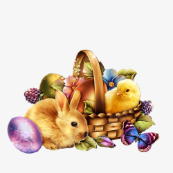 兔子小鸡彩蛋篮子素材