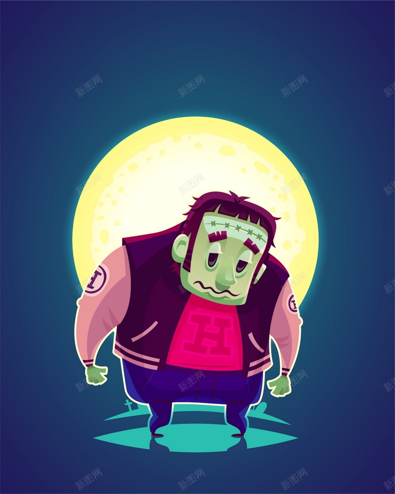 万圣夜科学怪人广告背景矢量图ai设计背景_88icon https://88icon.com AI halloween happy 万圣节 卡通万圣夜科学怪人 墓地 夜晚 平面 广告 月亮 模板 海报 矢量 科学怪人 素材 背景 矢量图