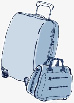 合成创意蓝色的行李箱水彩手绘素材