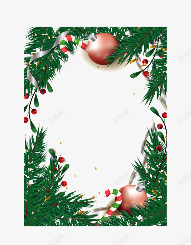 圣诞节绿色树叶边框矢量图ai免抠素材_88icon https://88icon.com 圣诞快乐 圣诞球 圣诞节 圣诞节边框 树叶边框 矢量png 矢量图